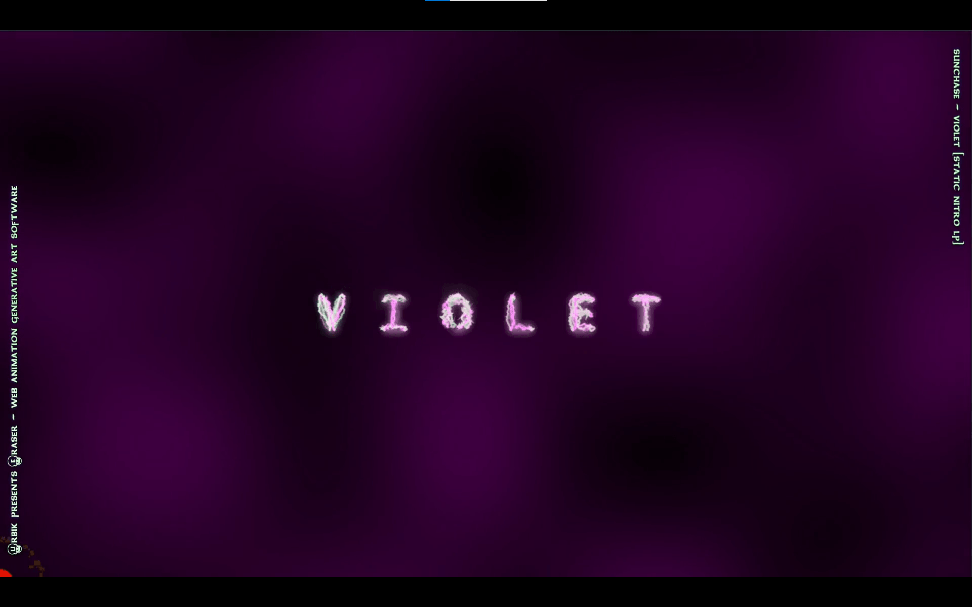 Violet composition with electric lettering in a nearly empty field
